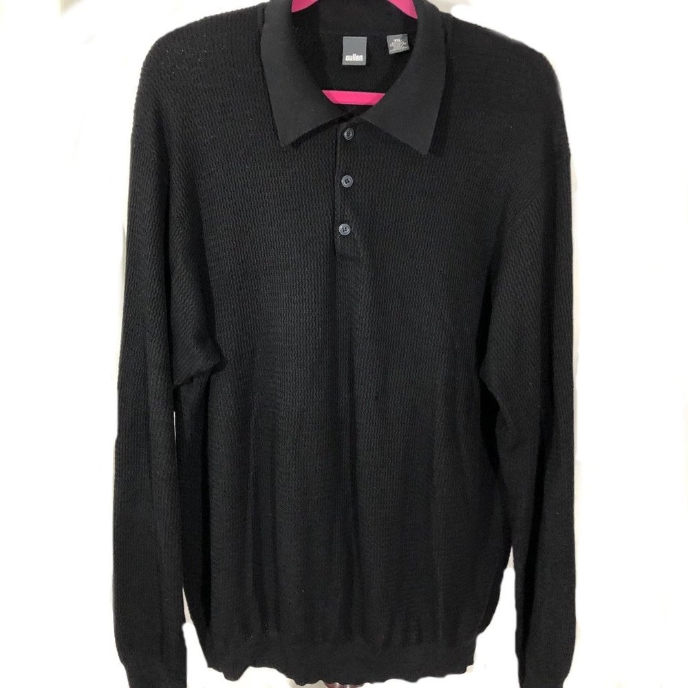 Men's Cullen Black Silk Sweater ‎ Collar Neck Button Closure Long Sleeves XXL